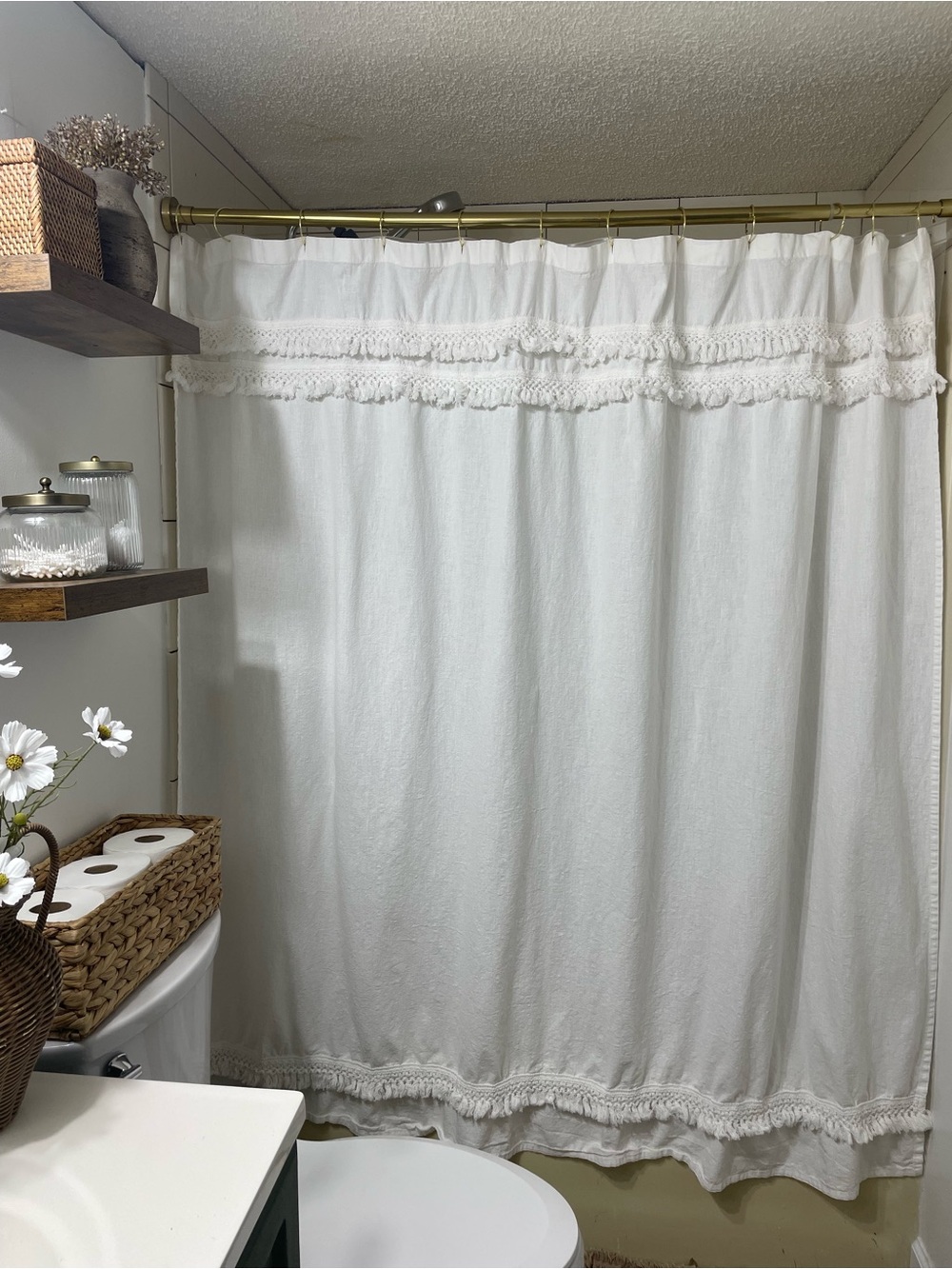 Threshold white boho shower curtain